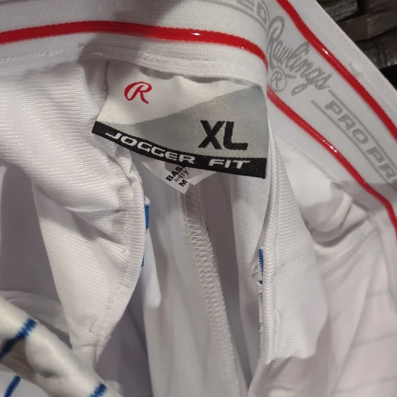 Rawlings Jogger Fit White Blue Pinstripe Baseball Pants Youth XL - Picture 5 of 5